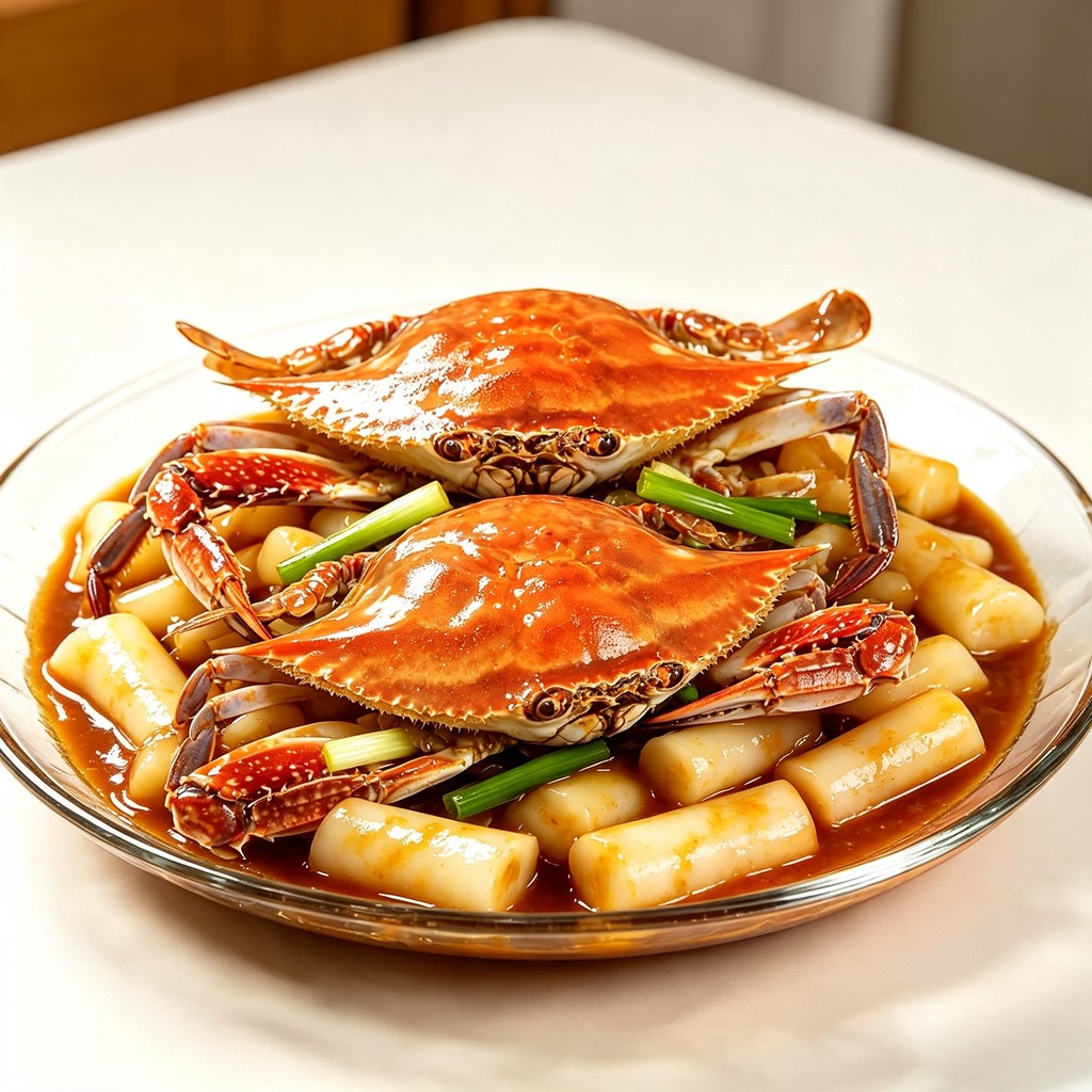 Steamed swimming crab with bright orange shell