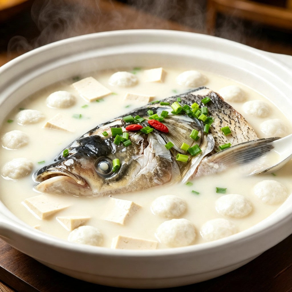 Close view of the fresh fish head and cubed fillets