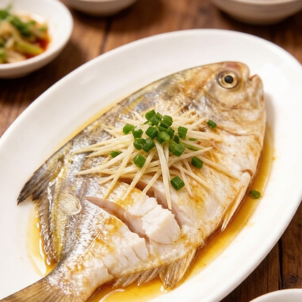 Pomfret plate garnished and ready to serve